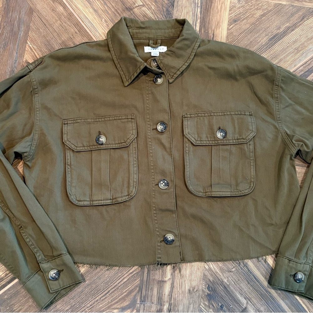 Topshop Green Cropped Jacket Size 8